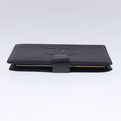 CHANEL Long Wallet Caviar Skin Black Gold CC bs18723