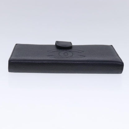 CHANEL Long Wallet Caviar Skin Black Gold CC bs18723