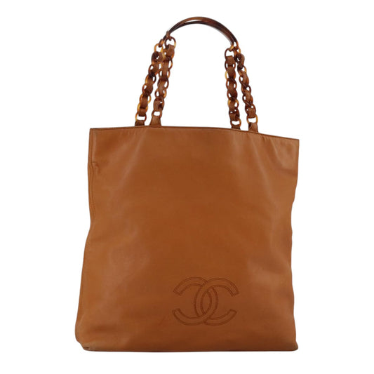 CHANEL Chain Tote Bag Leather Brown CC bs18753