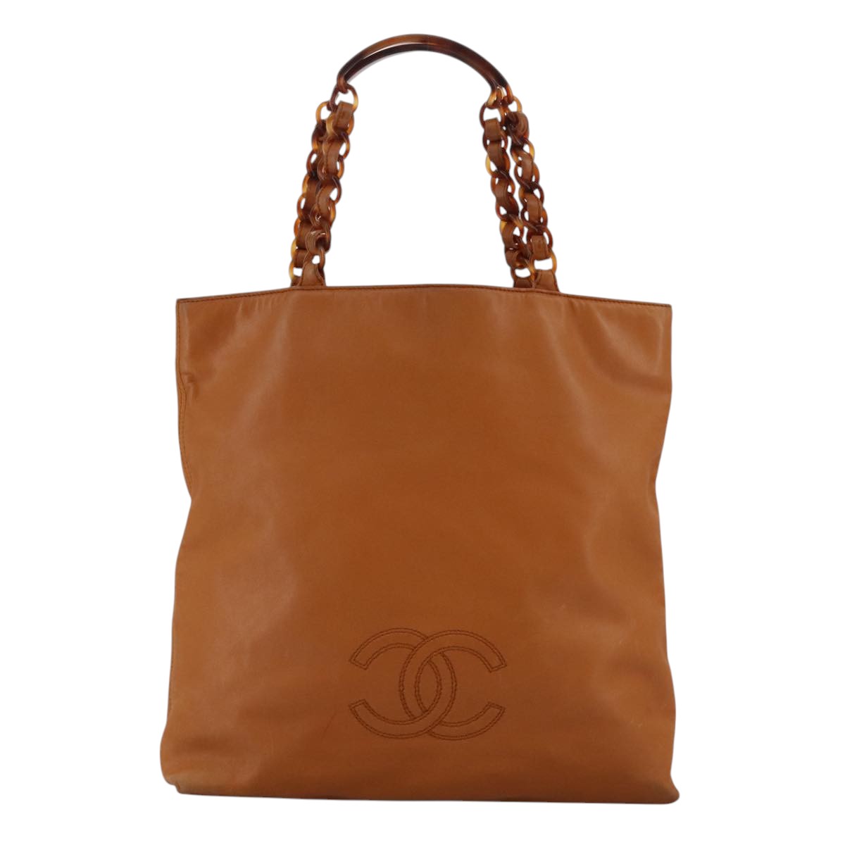CHANEL Chain Tote Bag Leather Brown CC bs18753
