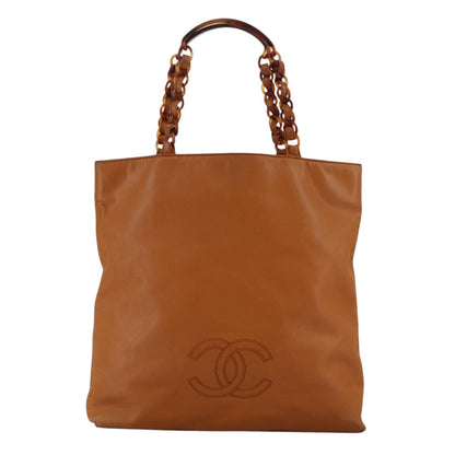 CHANEL Chain Tote Bag Leather Brown CC bs18753