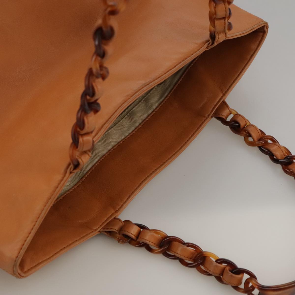 CHANEL Chain Tote Bag Leather Brown CC bs18753