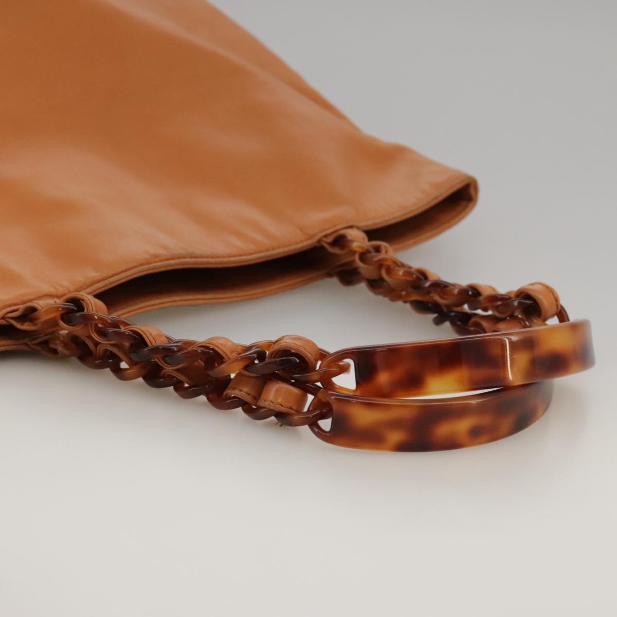 CHANEL Chain Tote Bag Leather Brown CC bs18753