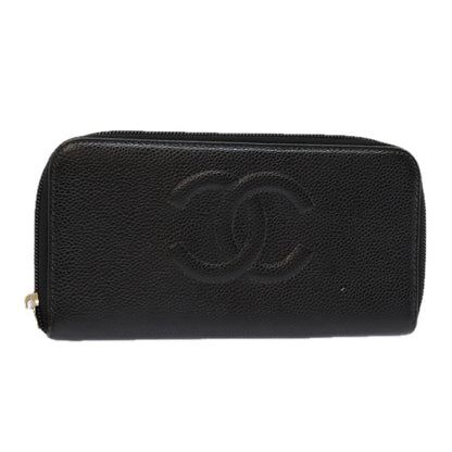 CHANEL Long Wallet Caviar Skin Black Gold CC bs18828