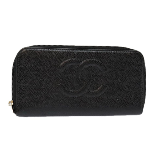 CHANEL Long Wallet Caviar Skin Black Gold CC bs18828