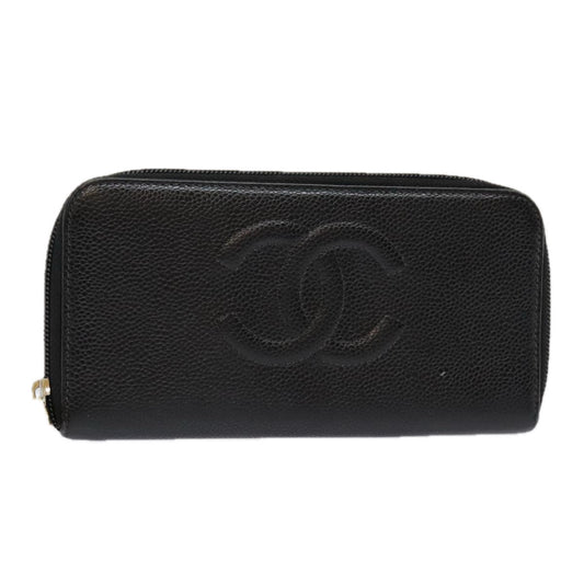 CHANEL Long Wallet Caviar Skin Black Gold CC bs18828