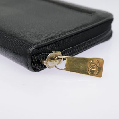 CHANEL Long Wallet Caviar Skin Black Gold CC bs18828