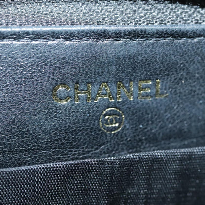 CHANEL Long Wallet Caviar Skin Black Gold CC bs18828
