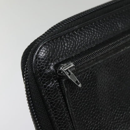 CHANEL Long Wallet Caviar Skin Black Gold CC bs18828