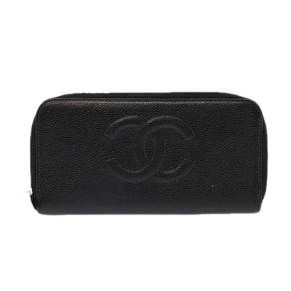 CHANEL Long Wallet Caviar Skin Black Gold CC bs18828