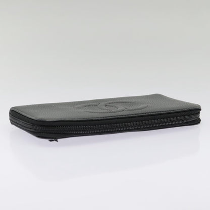 CHANEL Long Wallet Caviar Skin Black Gold CC bs18828