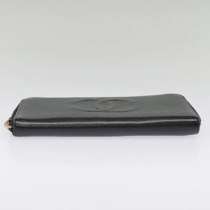 CHANEL Long Wallet Caviar Skin Black Gold CC bs18828