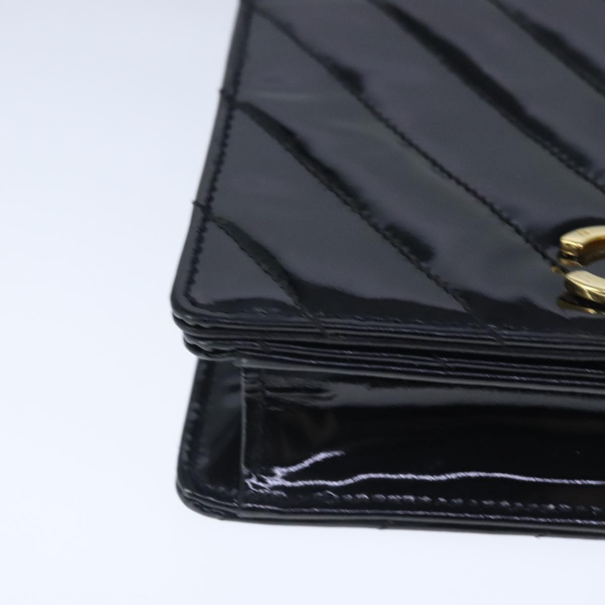 CHANEL V Stitch Waist bag Patent leather Black Gold CC bs18829