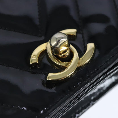 CHANEL V Stitch Waist bag Patent leather Black Gold CC bs18829