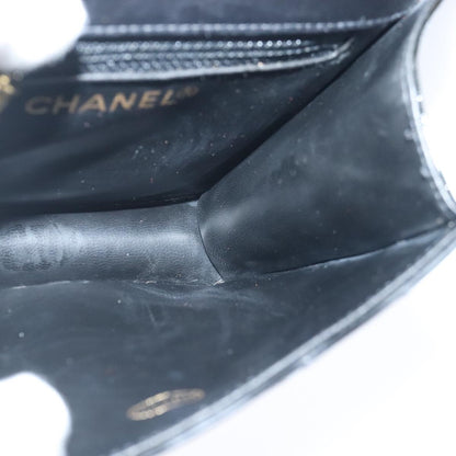 CHANEL V Stitch Waist bag Patent leather Black Gold CC bs18829