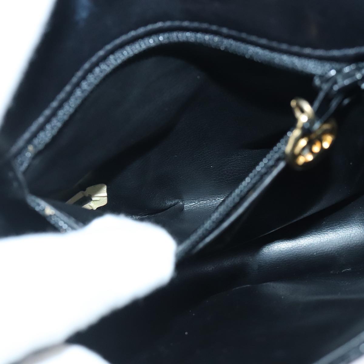 CHANEL V Stitch Waist bag Patent leather Black Gold CC bs18829
