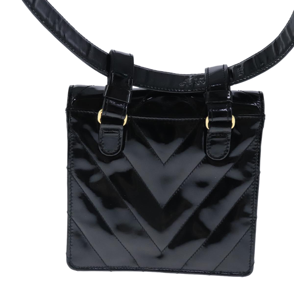 CHANEL V Stitch Waist bag Patent leather Black Gold CC bs18829