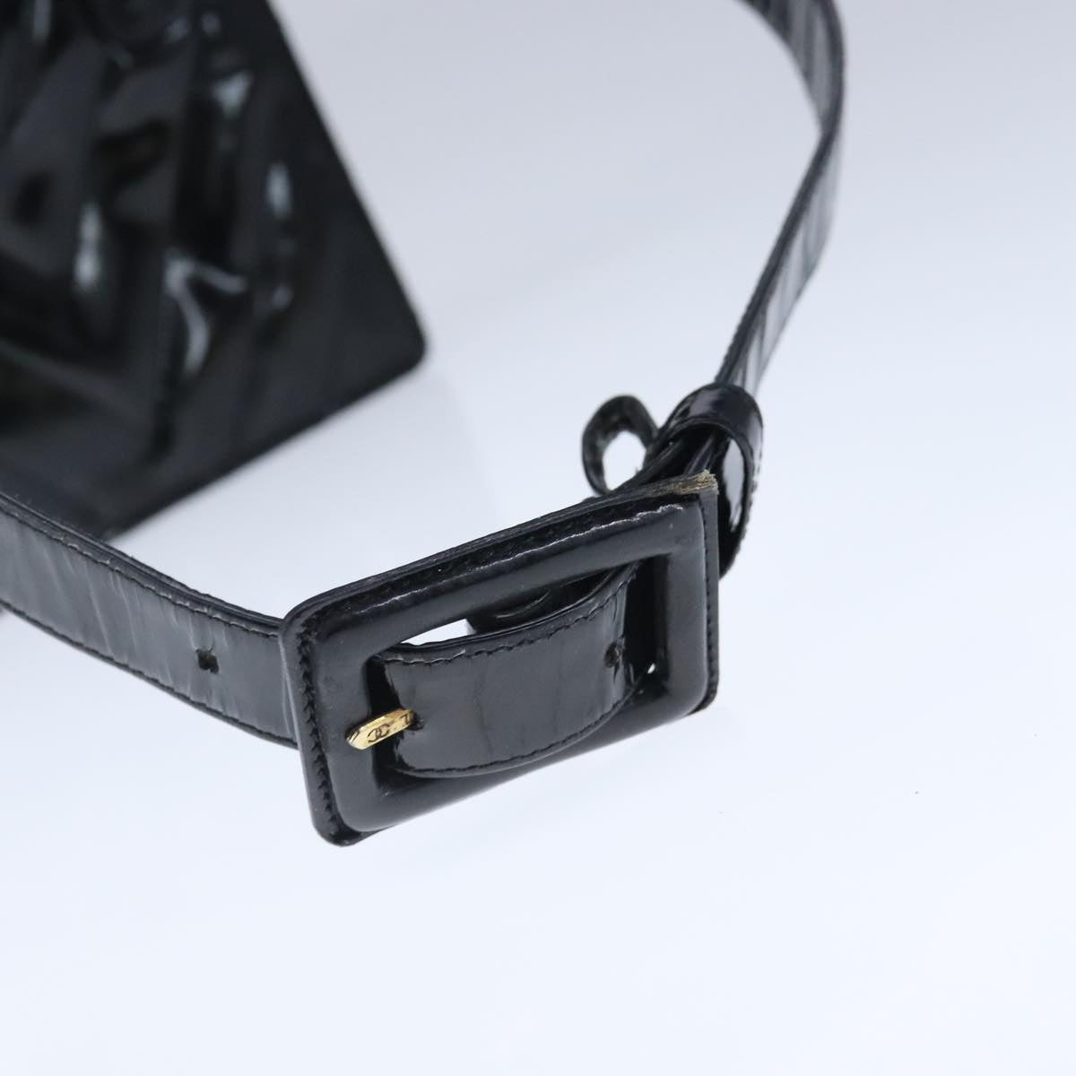 CHANEL V Stitch Waist bag Patent leather Black Gold CC bs18829