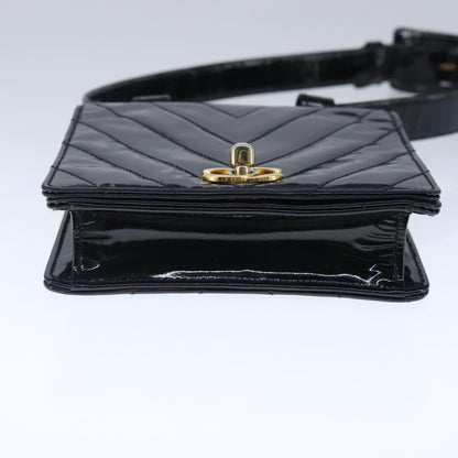 CHANEL V Stitch Waist bag Patent leather Black Gold CC bs18829