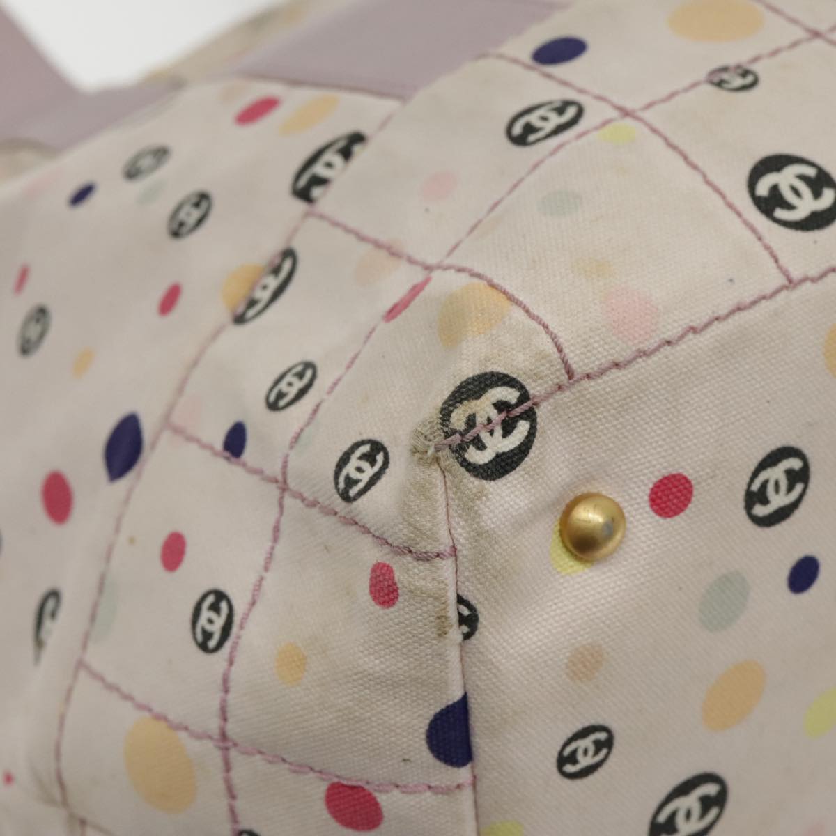 CHANEL Tote Bag Canvas Multicolor Gold CC bs18833