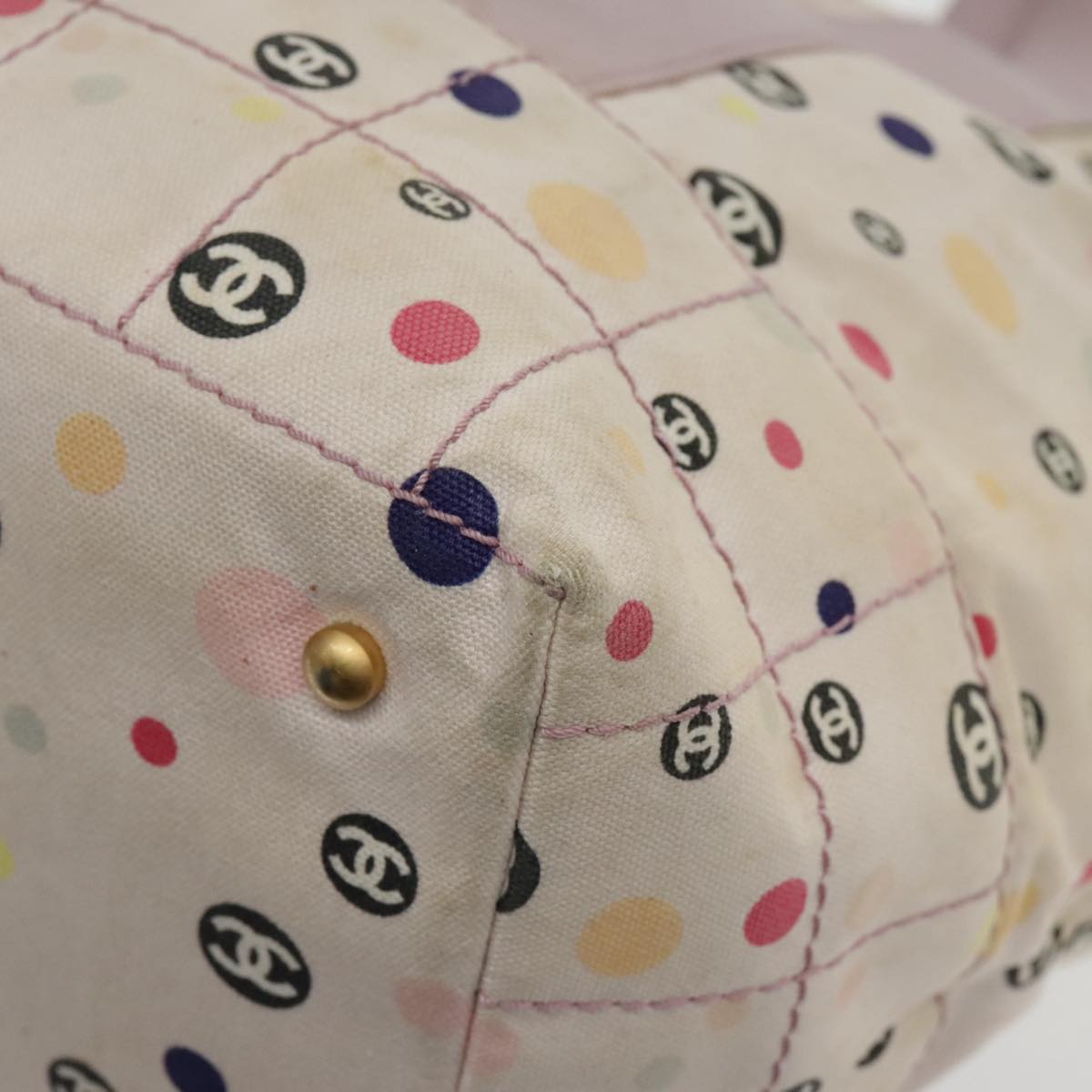 CHANEL Tote Bag Canvas Multicolor Gold CC bs18833