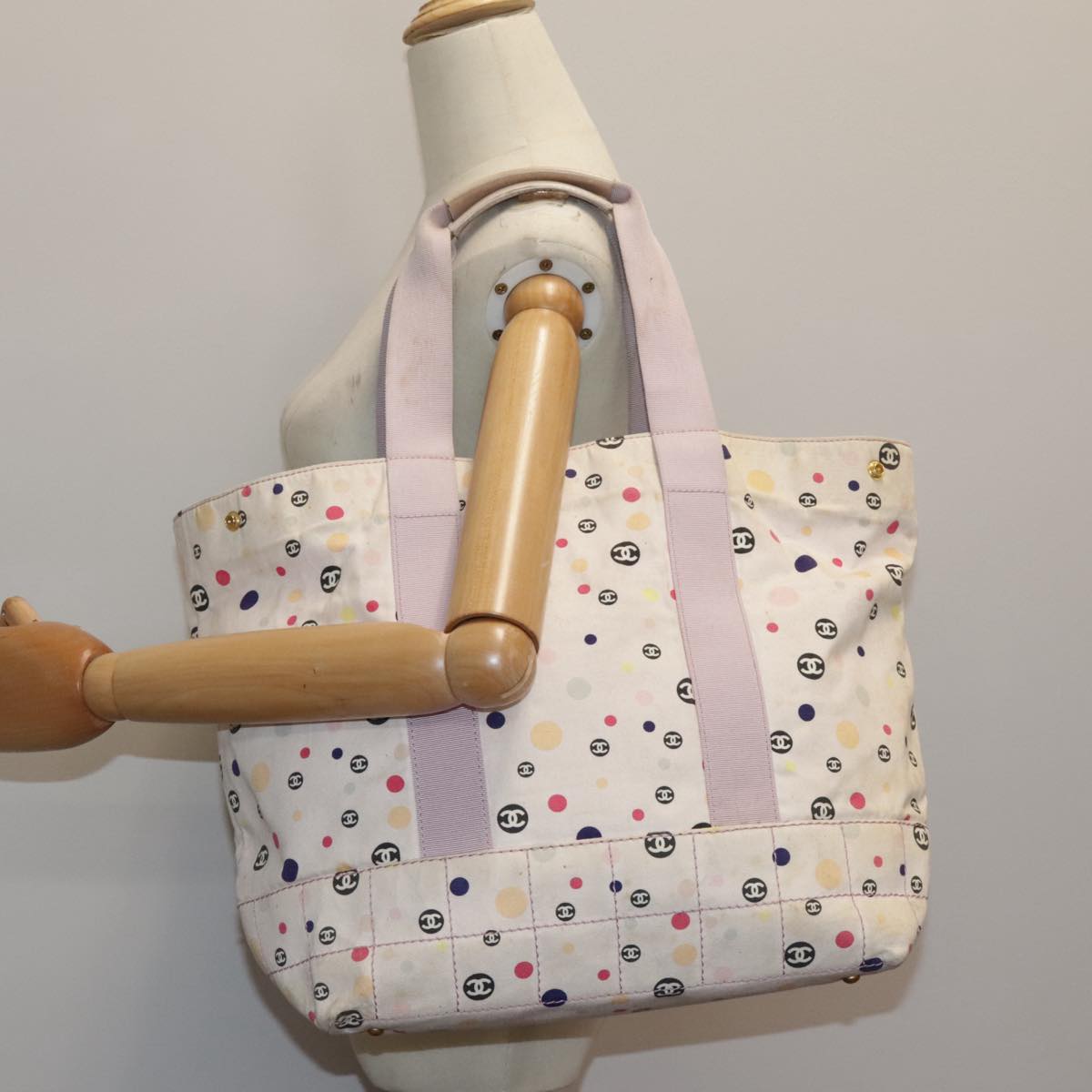 CHANEL Tote Bag Canvas Multicolor Gold CC bs18833