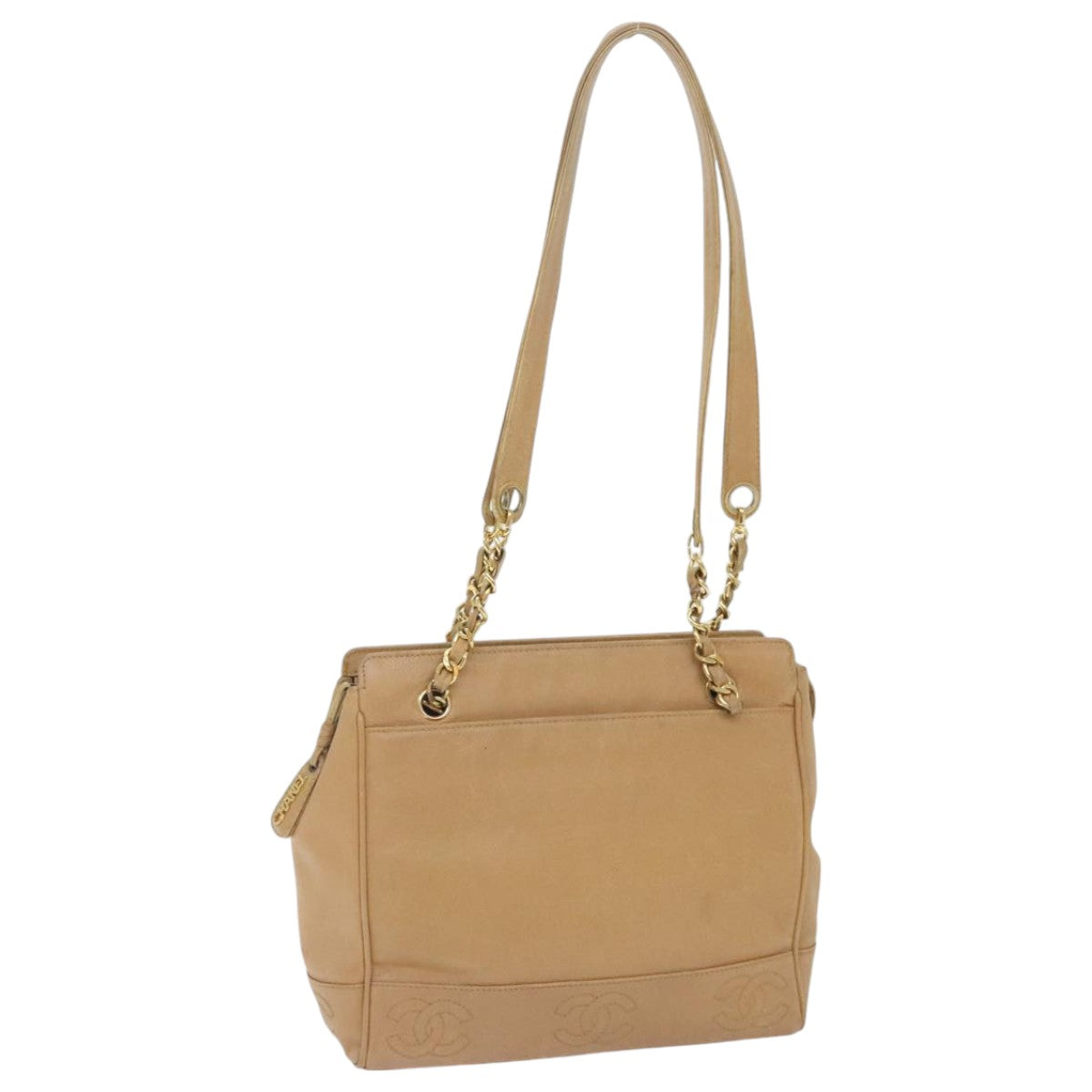 CHANEL Chain Shoulder Bag Caviar Skin Beige Gold CC bs18835