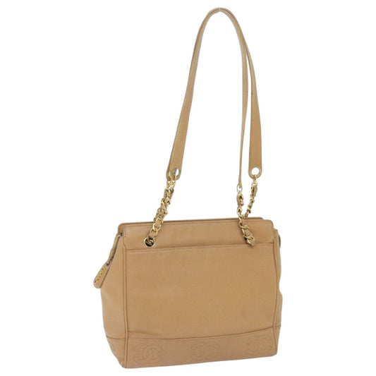 CHANEL Chain Shoulder Bag Caviar Skin Beige Gold CC bs18835