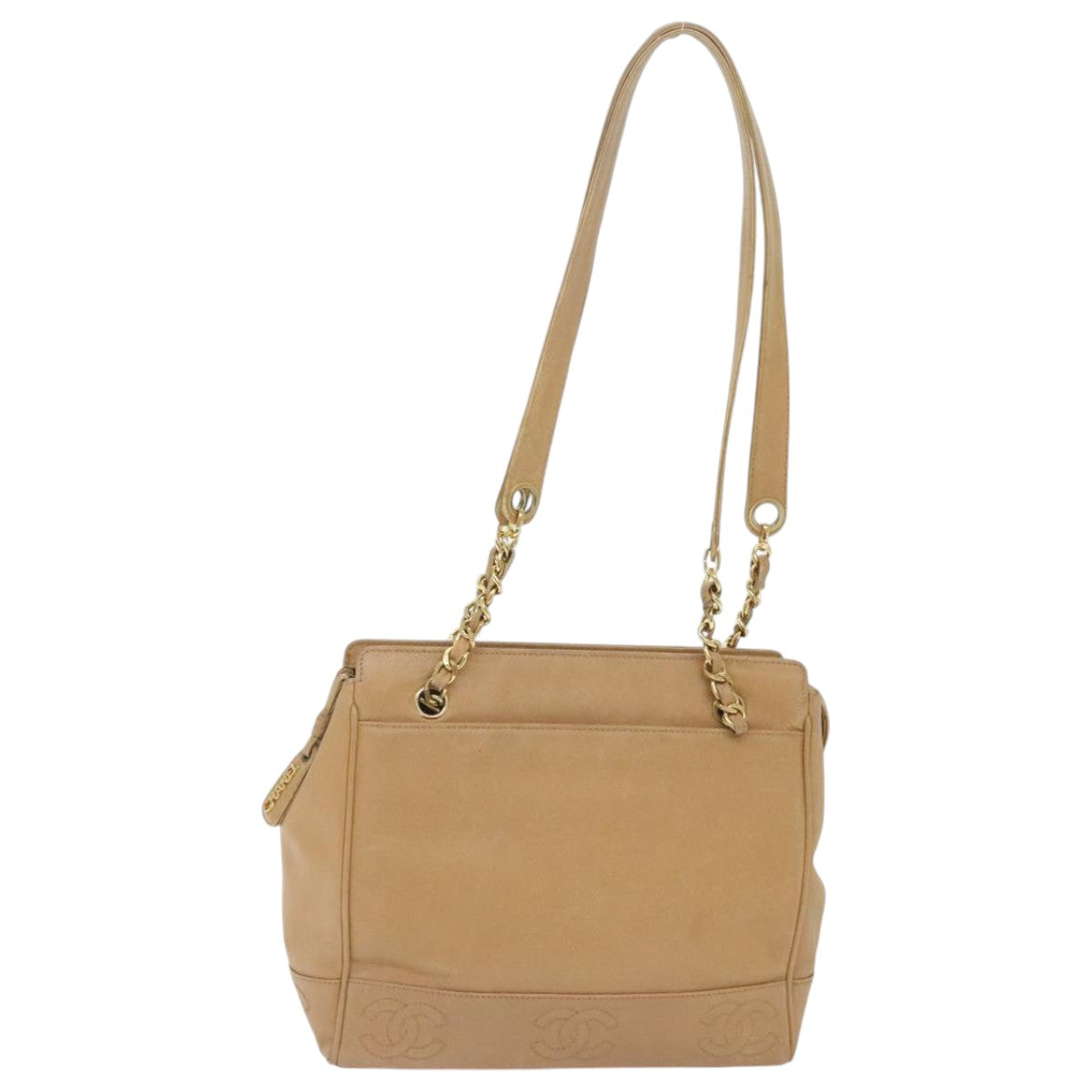 CHANEL Chain Shoulder Bag Caviar Skin Beige Gold CC bs18835