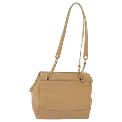 CHANEL Chain Shoulder Bag Caviar Skin Beige Gold CC bs18835