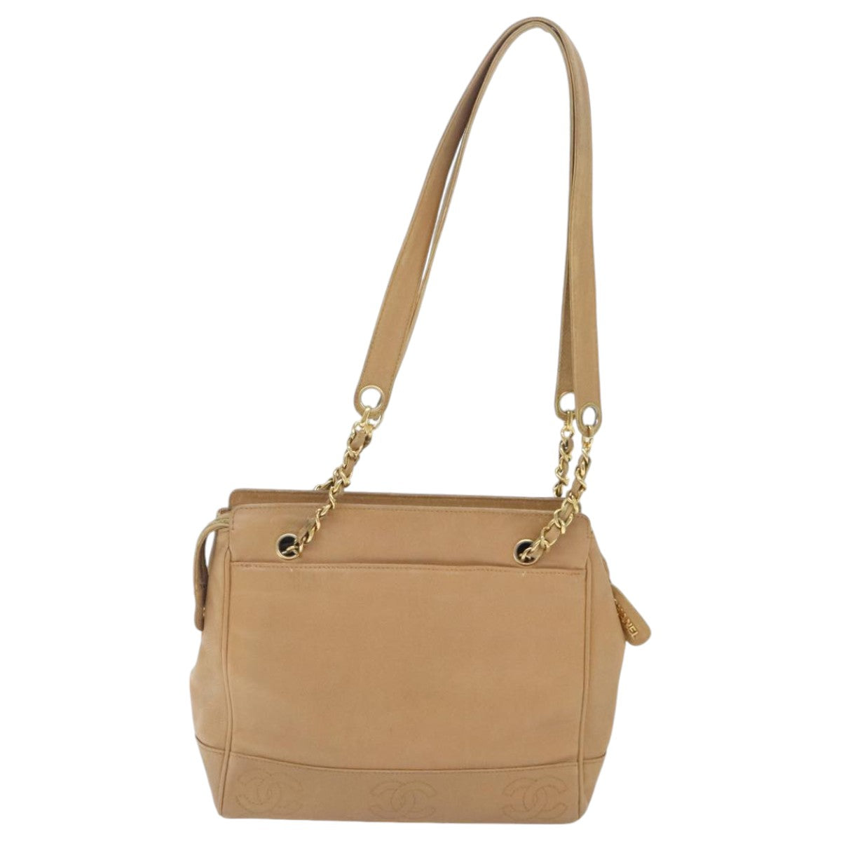 CHANEL Chain Shoulder Bag Caviar Skin Beige Gold CC bs18835