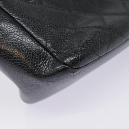 CHANEL Matelasse Hand Bag Caviar Skin Black Silver CC bs18836