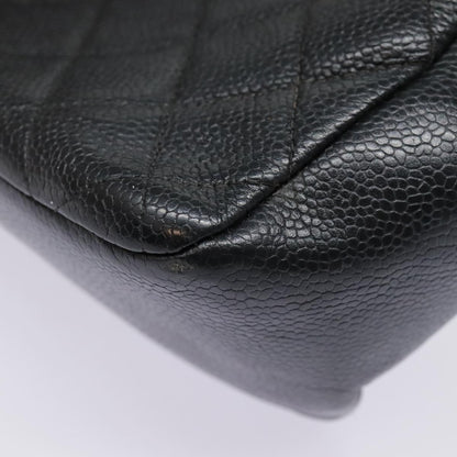 CHANEL Matelasse Hand Bag Caviar Skin Black Silver CC bs18836