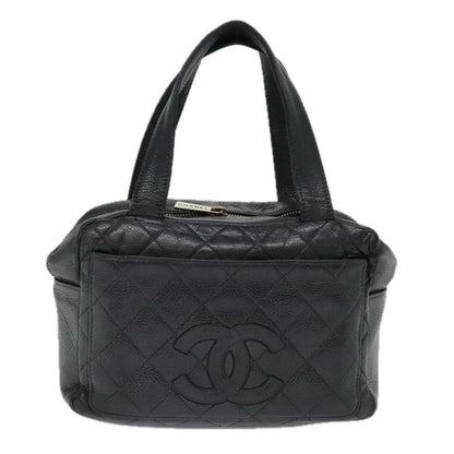 CHANEL Matelasse Hand Bag Caviar Skin Black Silver CC bs18836
