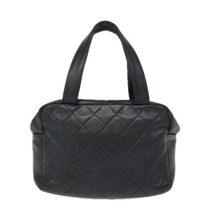 CHANEL Matelasse Hand Bag Caviar Skin Black Silver CC bs18836