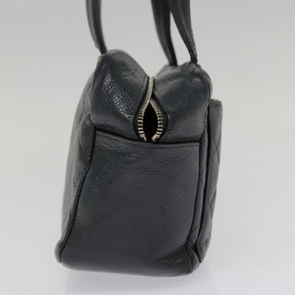 CHANEL Matelasse Hand Bag Caviar Skin Black Silver CC bs18836
