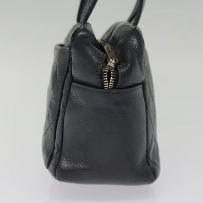 CHANEL Matelasse Hand Bag Caviar Skin Black Silver CC bs18836
