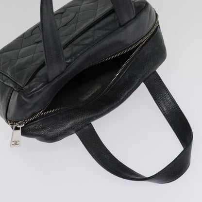 CHANEL Matelasse Hand Bag Caviar Skin Black Silver CC bs18836