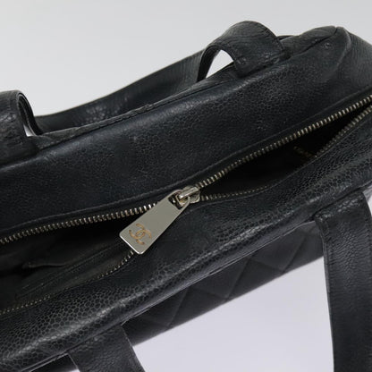 CHANEL Matelasse Hand Bag Caviar Skin Black Silver CC bs18836