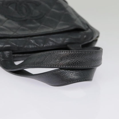 CHANEL Matelasse Hand Bag Caviar Skin Black Silver CC bs18836