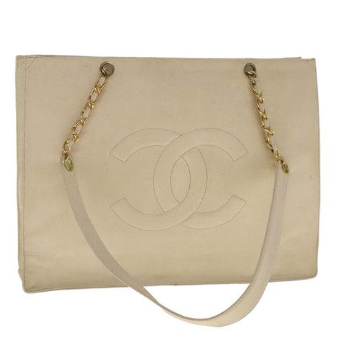 CHANEL COCO Mark Chain Tote Bag Caviar Skin Beige Gold CC bs18886