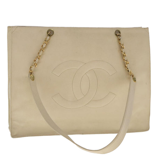 CHANEL COCO Mark Chain Tote Bag Caviar Skin Beige Gold CC bs18886