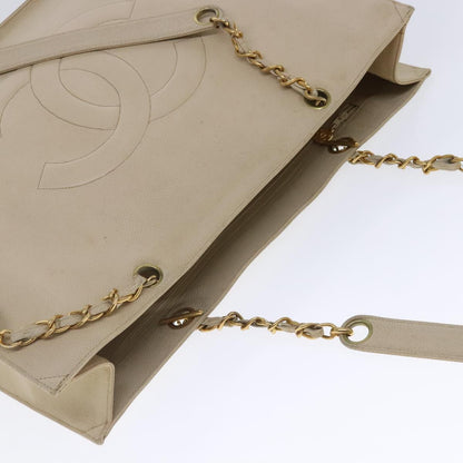 CHANEL COCO Mark Chain Tote Bag Caviar Skin Beige Gold CC bs18886