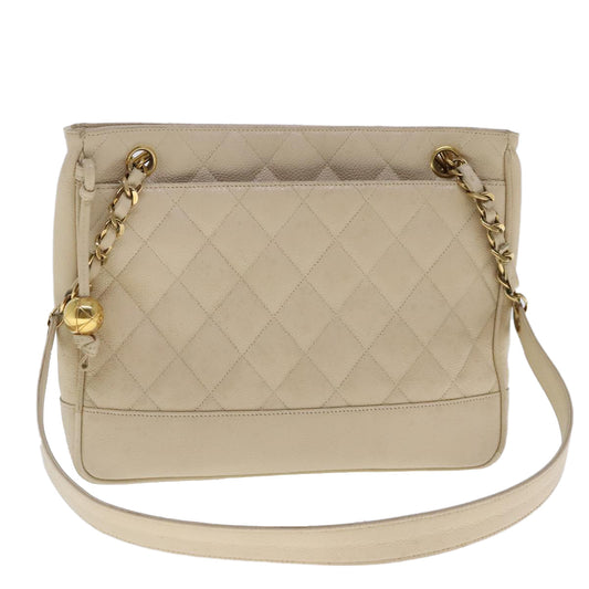 CHANEL Matelasse Chain Shoulder Bag Caviar Skin Beige CC bs18887