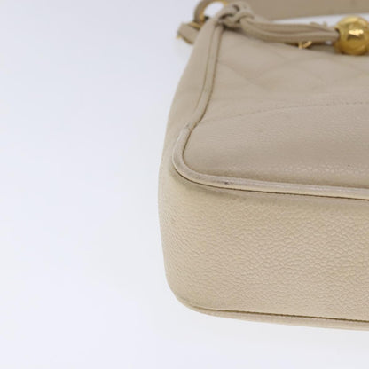 CHANEL Matelasse Chain Shoulder Bag Caviar Skin Beige CC bs18887