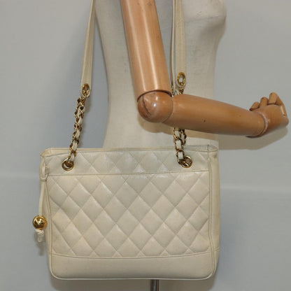 CHANEL Matelasse Chain Shoulder Bag Caviar Skin Beige CC bs18887