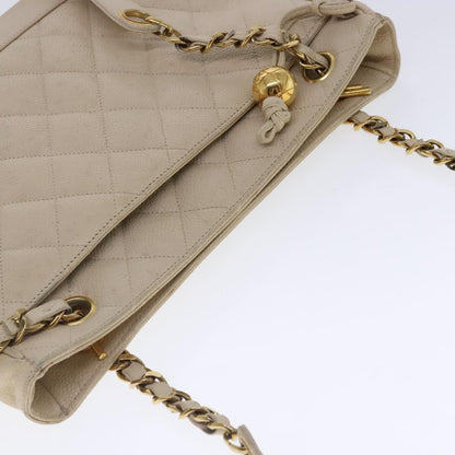 CHANEL Matelasse Chain Shoulder Bag Caviar Skin Beige CC bs18887