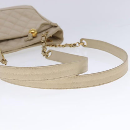 CHANEL Matelasse Chain Shoulder Bag Caviar Skin Beige CC bs18887