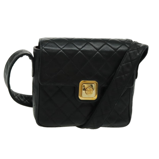 CHANEL Matelasse Shoulder Bag Lamb Skin Black Gold CC bs19046