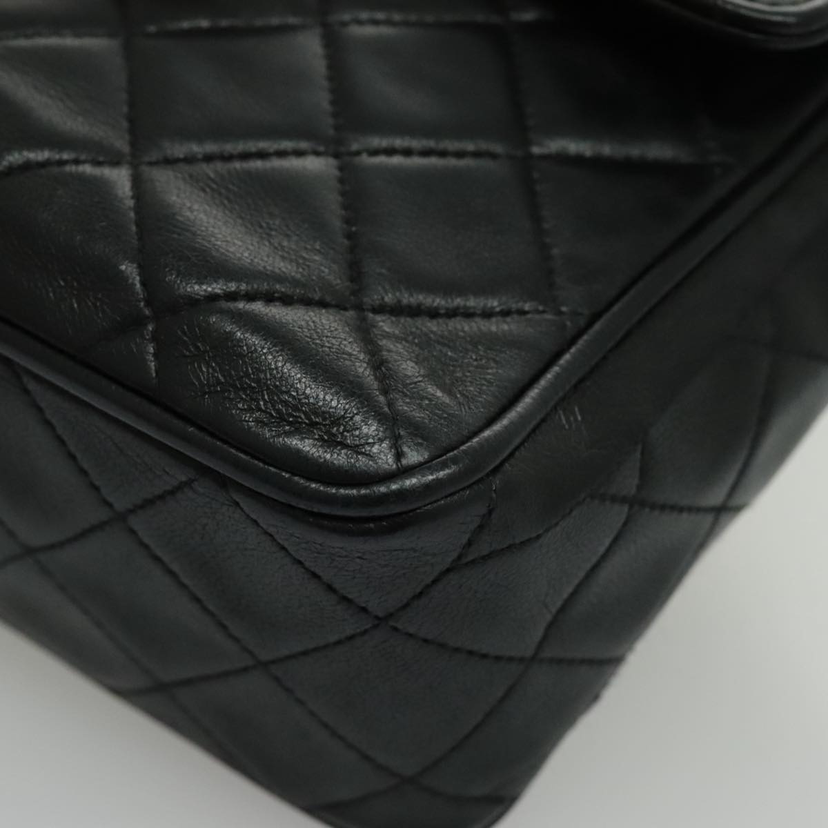 CHANEL Matelasse Shoulder Bag Lamb Skin Black Gold CC bs19046